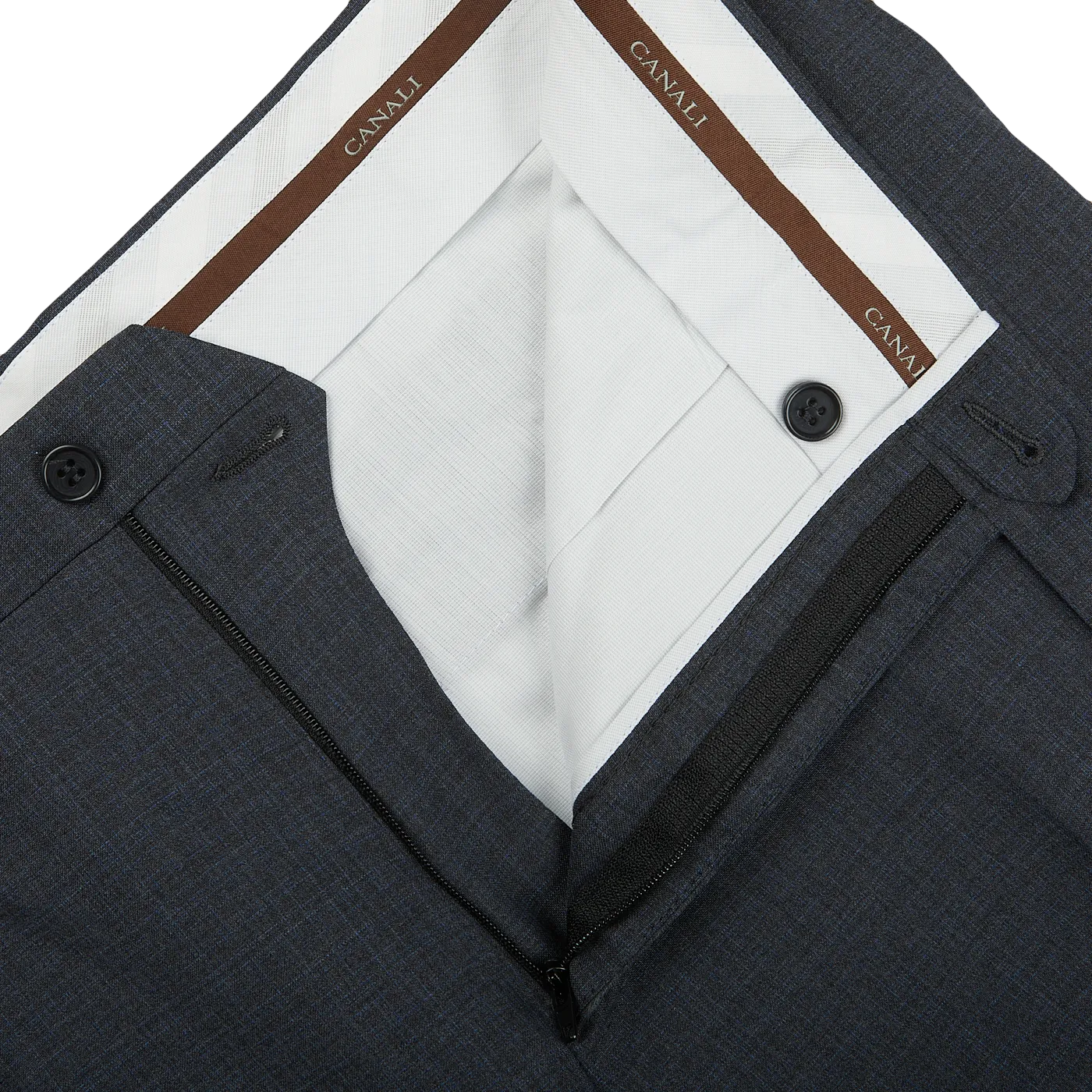 Grey Blue Melange Checked Wool Trousers