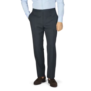 Grey Blue Melange Checked Wool Trousers