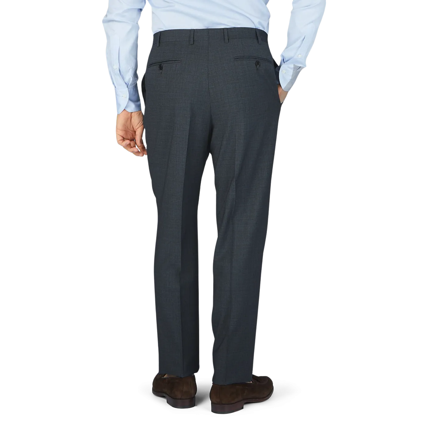Grey Blue Melange Checked Wool Trousers
