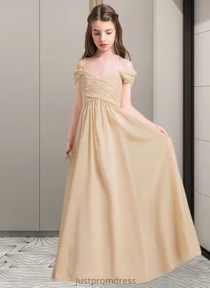 Jackie A-Line Off-the-Shoulder Floor-Length Chiffon Junior Bridesmaid Dress With Ruffle HHP0013595