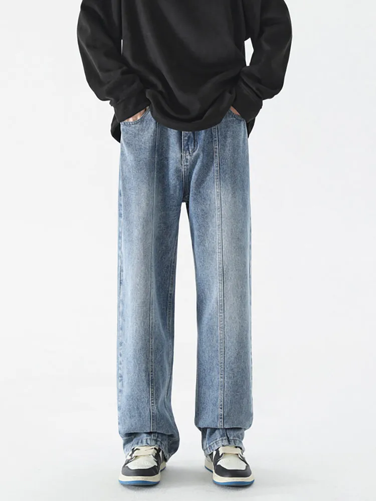 Jeans Men'S Gradient Retro Loose Straight Wide Leg Casual Trousers