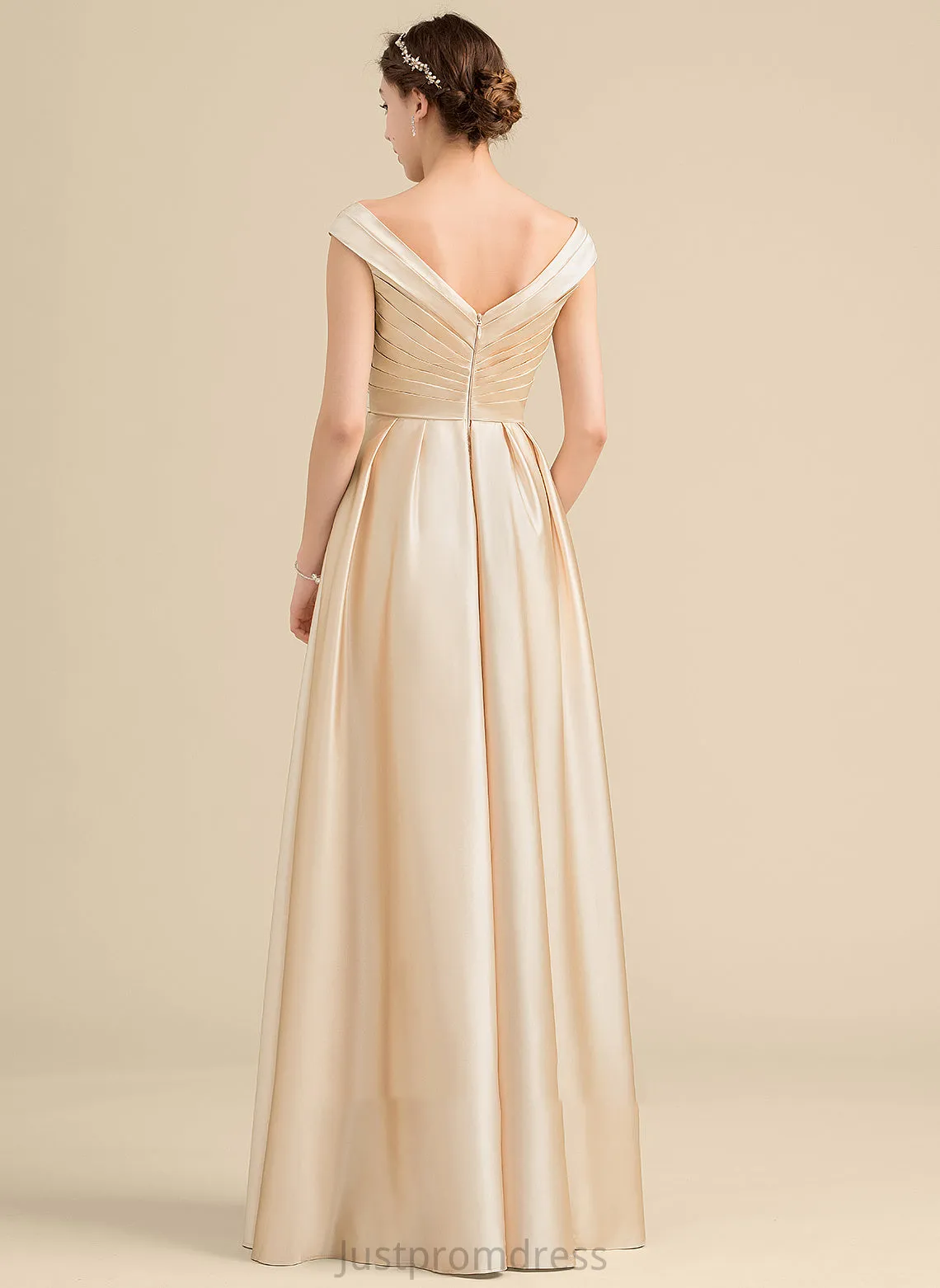 Length Neckline Fabric Ruffle Floor-Length Pockets A-Line Off-the-Shoulder Embellishment Silhouette Aliyah Natural Waist Bridesmaid Dresses