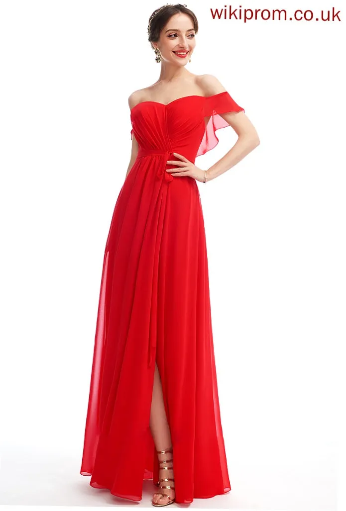 Length Silhouette Ruffle Floor-Length Neckline Embellishment A-Line Fabric SplitFront Off-the-Shoulder Yuliana Bridesmaid Dresses