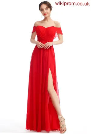 Length Silhouette Ruffle Floor-Length Neckline Embellishment A-Line Fabric SplitFront Off-the-Shoulder Yuliana Bridesmaid Dresses