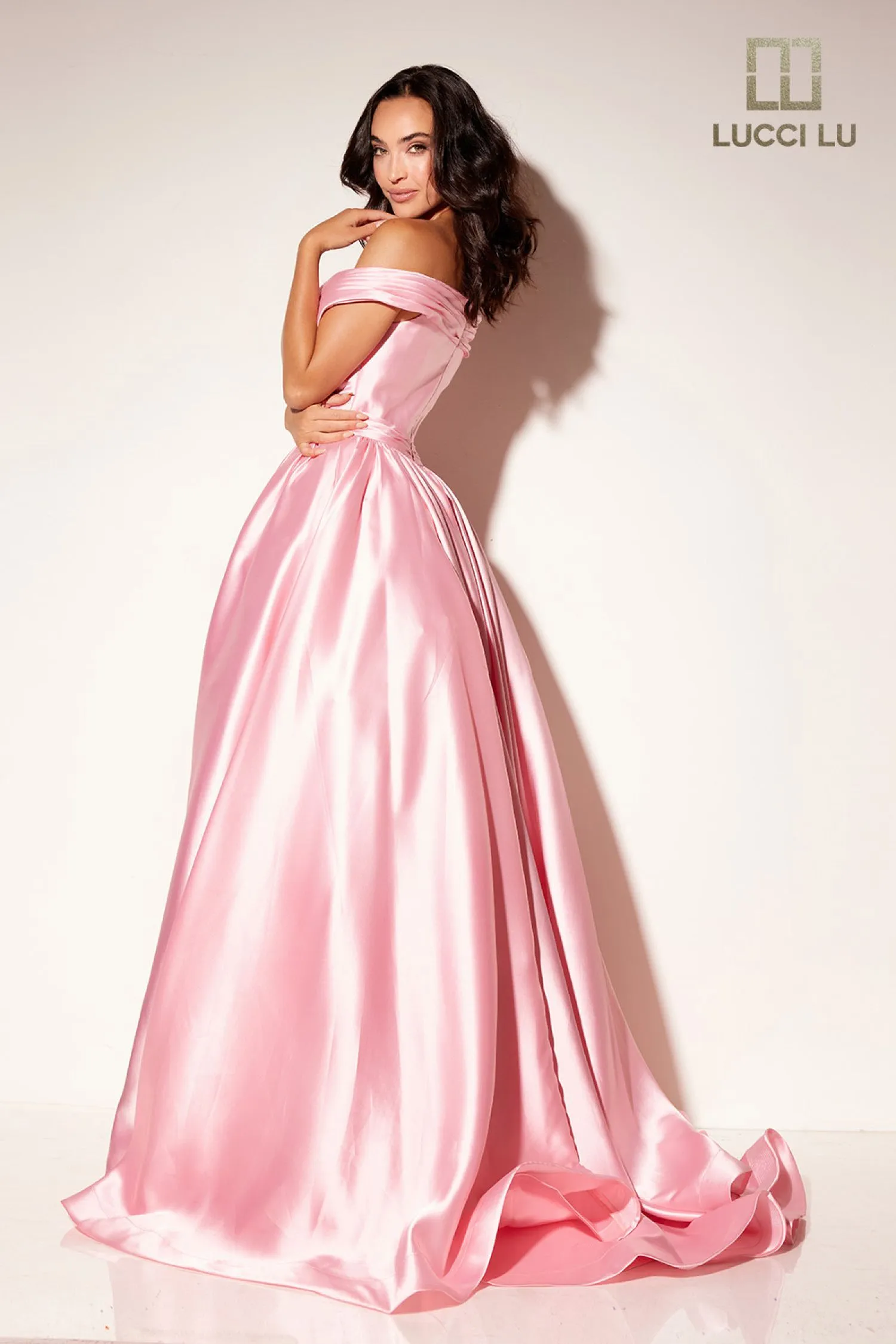 Lucci Lu 1341 Size 0 Pink Taffeta off the shoulder Prom Dress Maxi Slit Ruffle Ballgown Evening