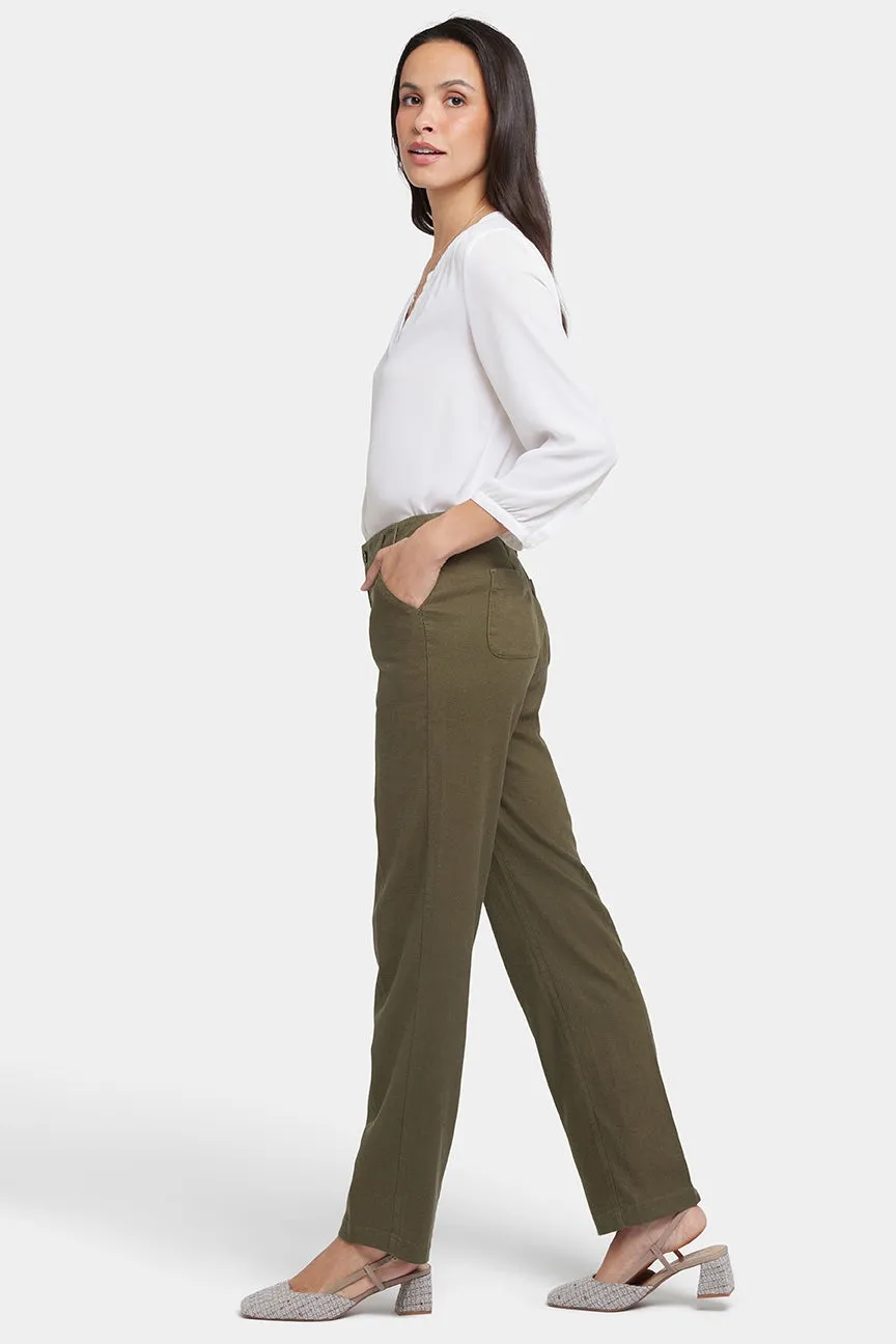 Marilyn Straight Pants In Stretch Linen | Bay Leaf