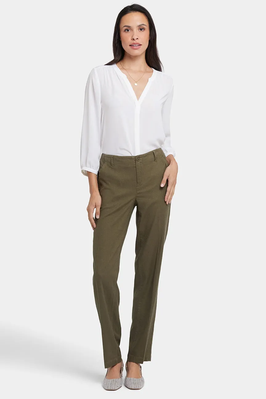 Marilyn Straight Pants In Stretch Linen | Bay Leaf