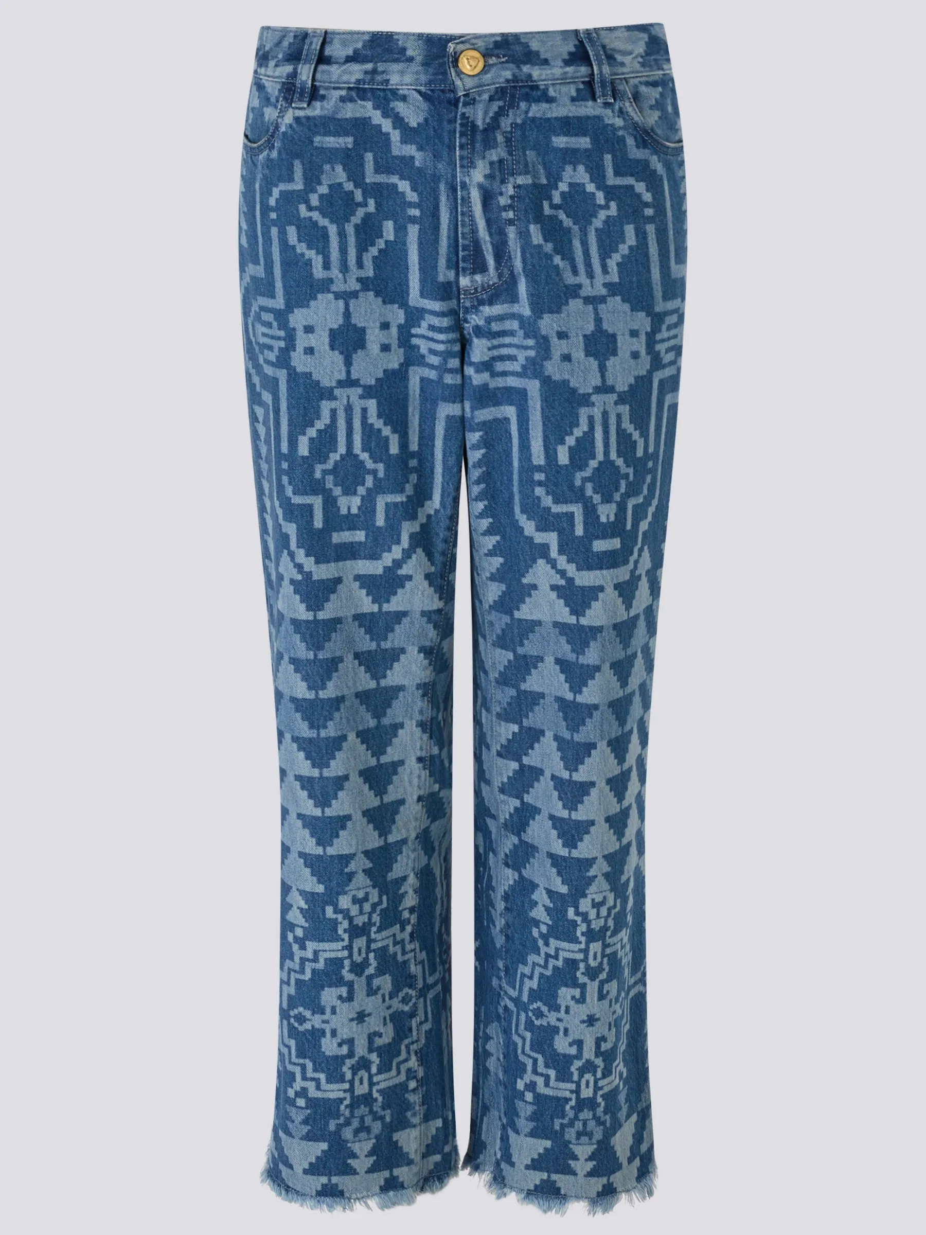 Marley Laser Printed Cropped Wide Leg Jeans Denim Blue