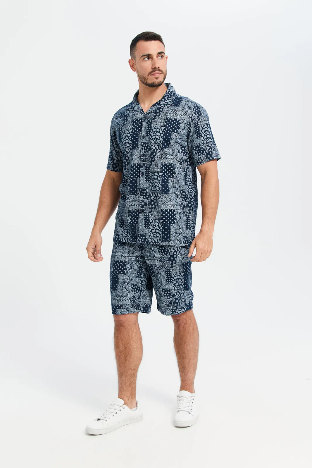 Men Blue All-Over Print Bermuda Shorts