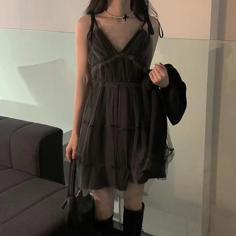 Mesh A-Line Dress With Ruffles
