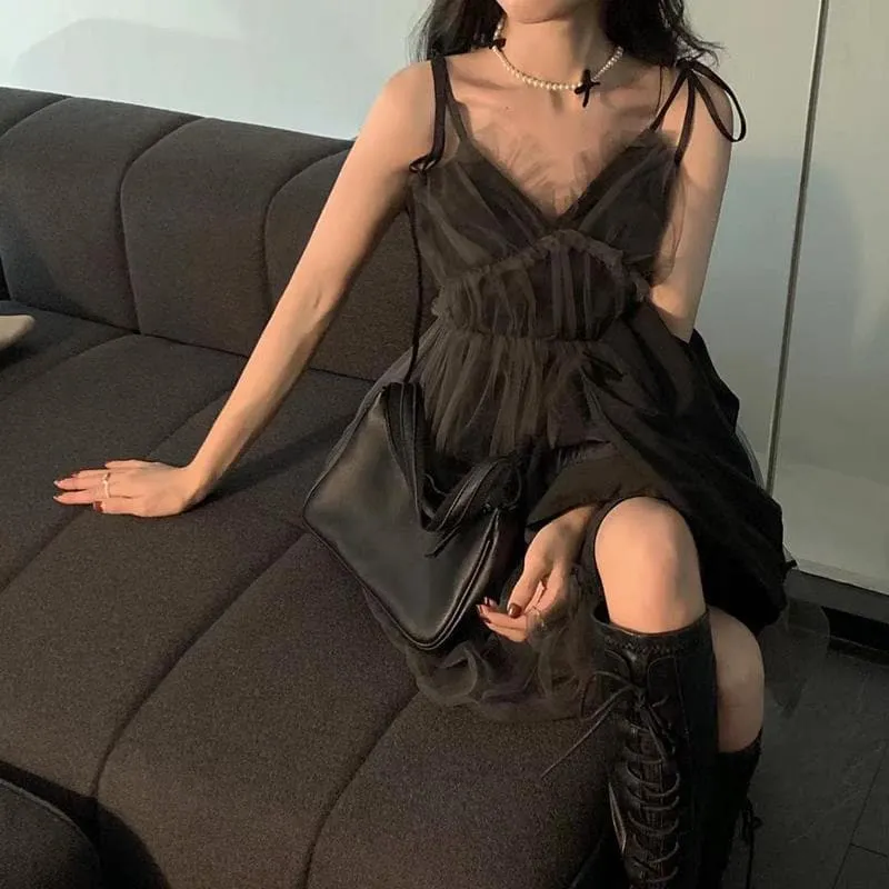 Mesh A-Line Dress With Ruffles