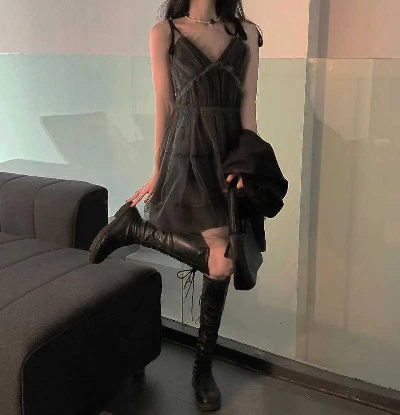 Mesh A-Line Dress With Ruffles