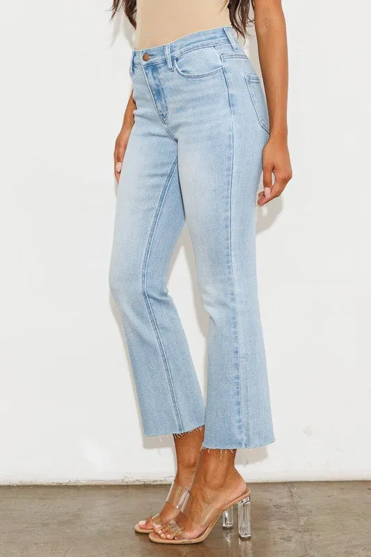 Mid Rise Straight Leg Jeans- Light Wash