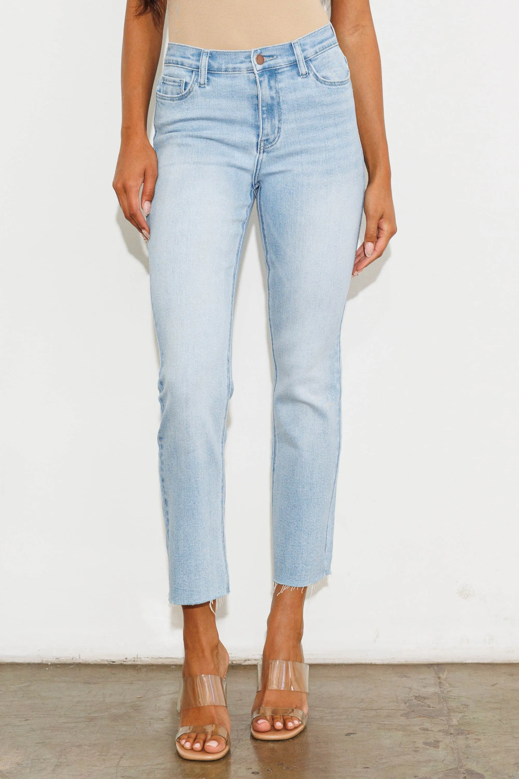 Mid Rise Straight Leg Jeans- Light Wash