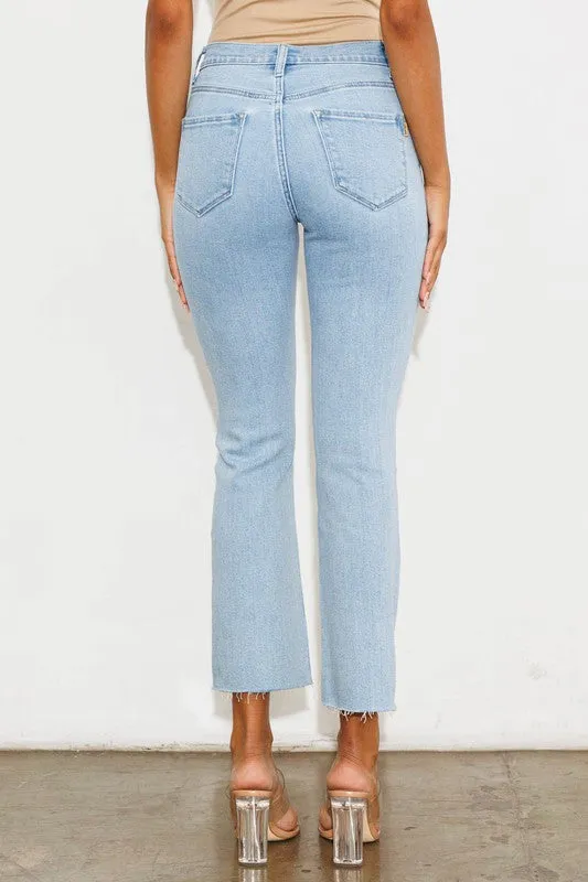 Mid Rise Straight Leg Jeans- Light Wash