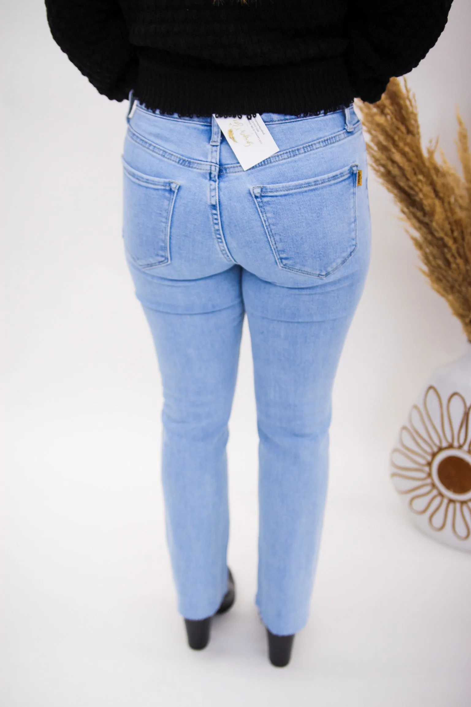 Mid Rise Straight Leg Jeans- Light Wash