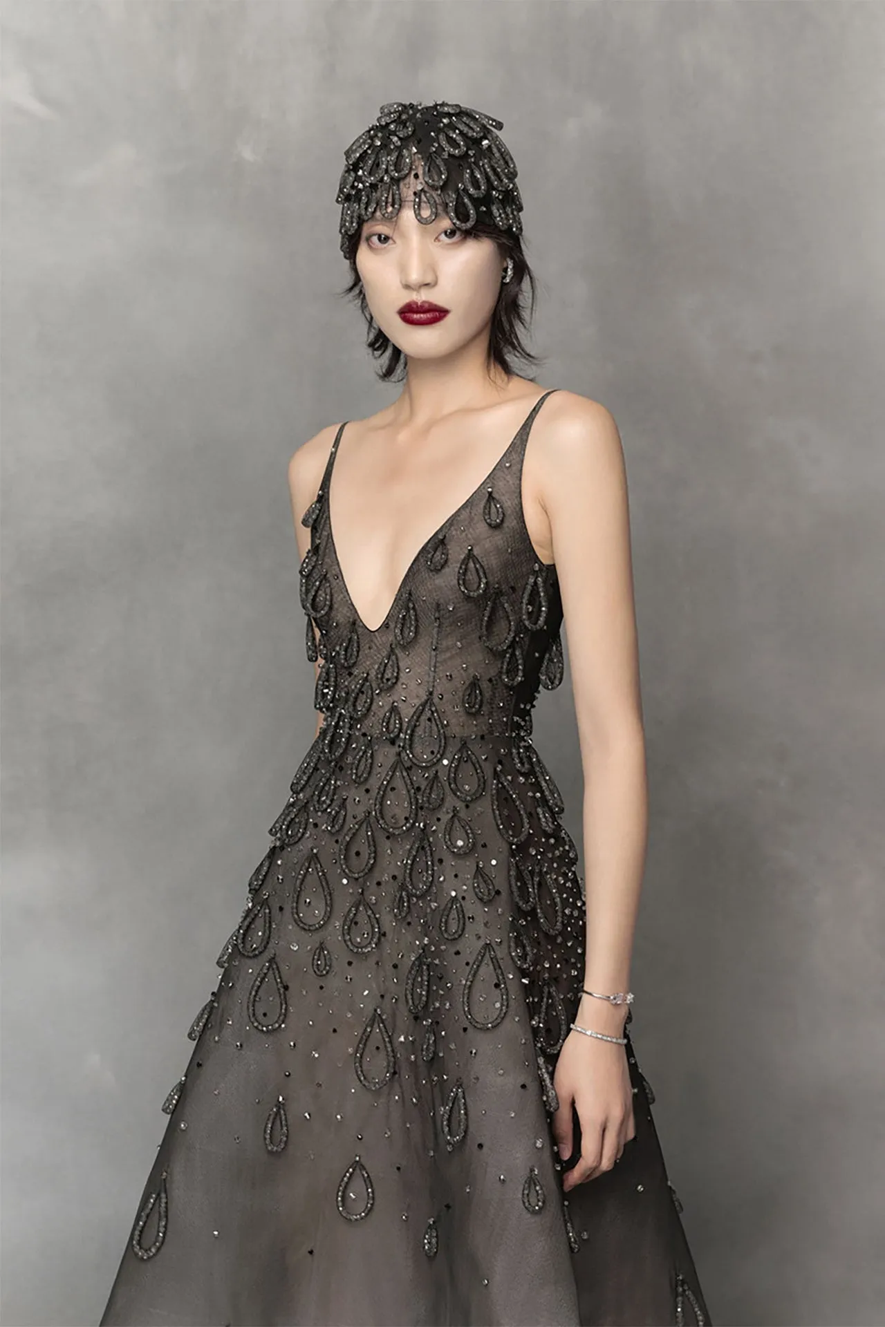 Midi A-Line Dress with Plunging V-Neckline