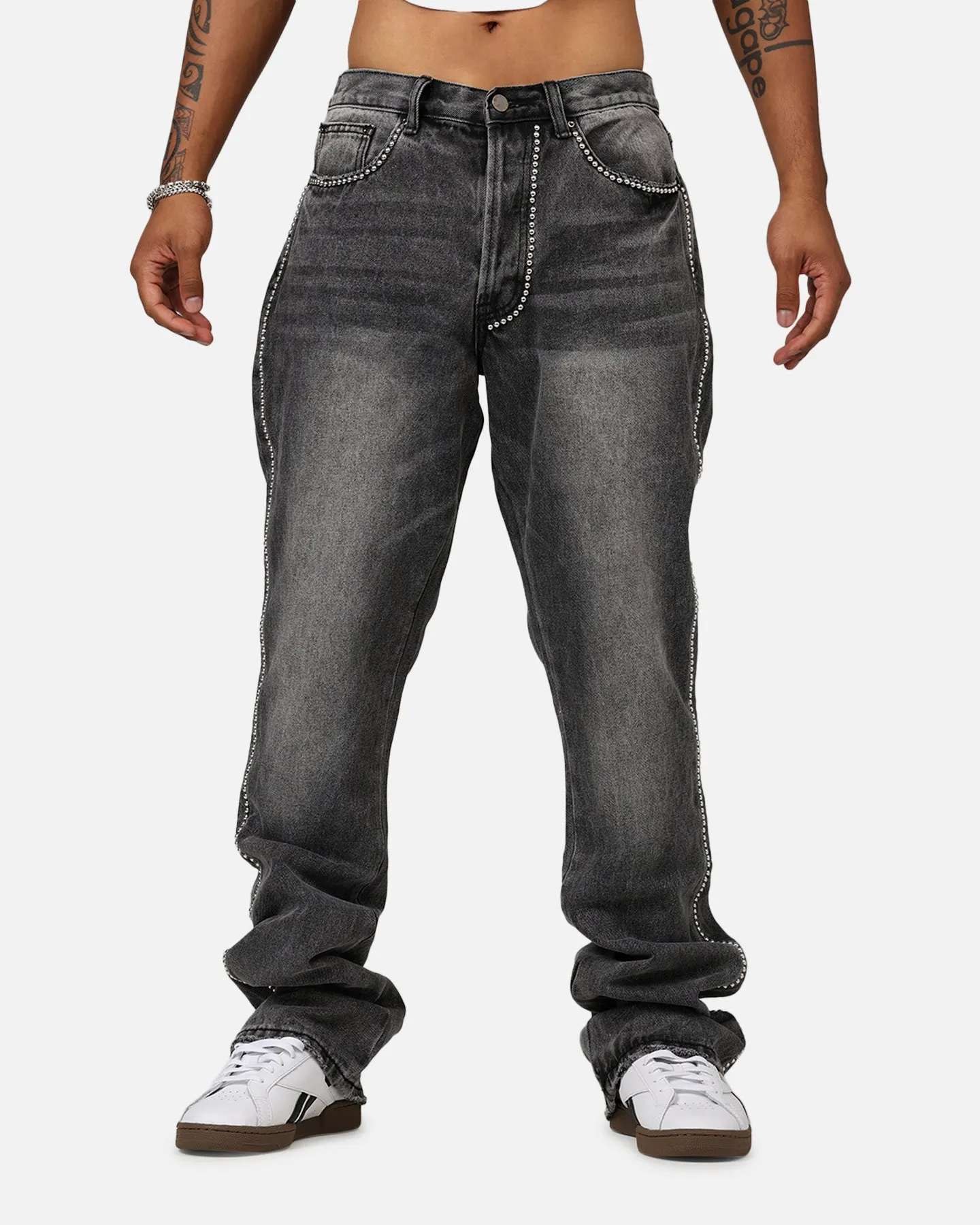 MNML B661 Flat Studded Flare Denim Jeans Vintage Black
