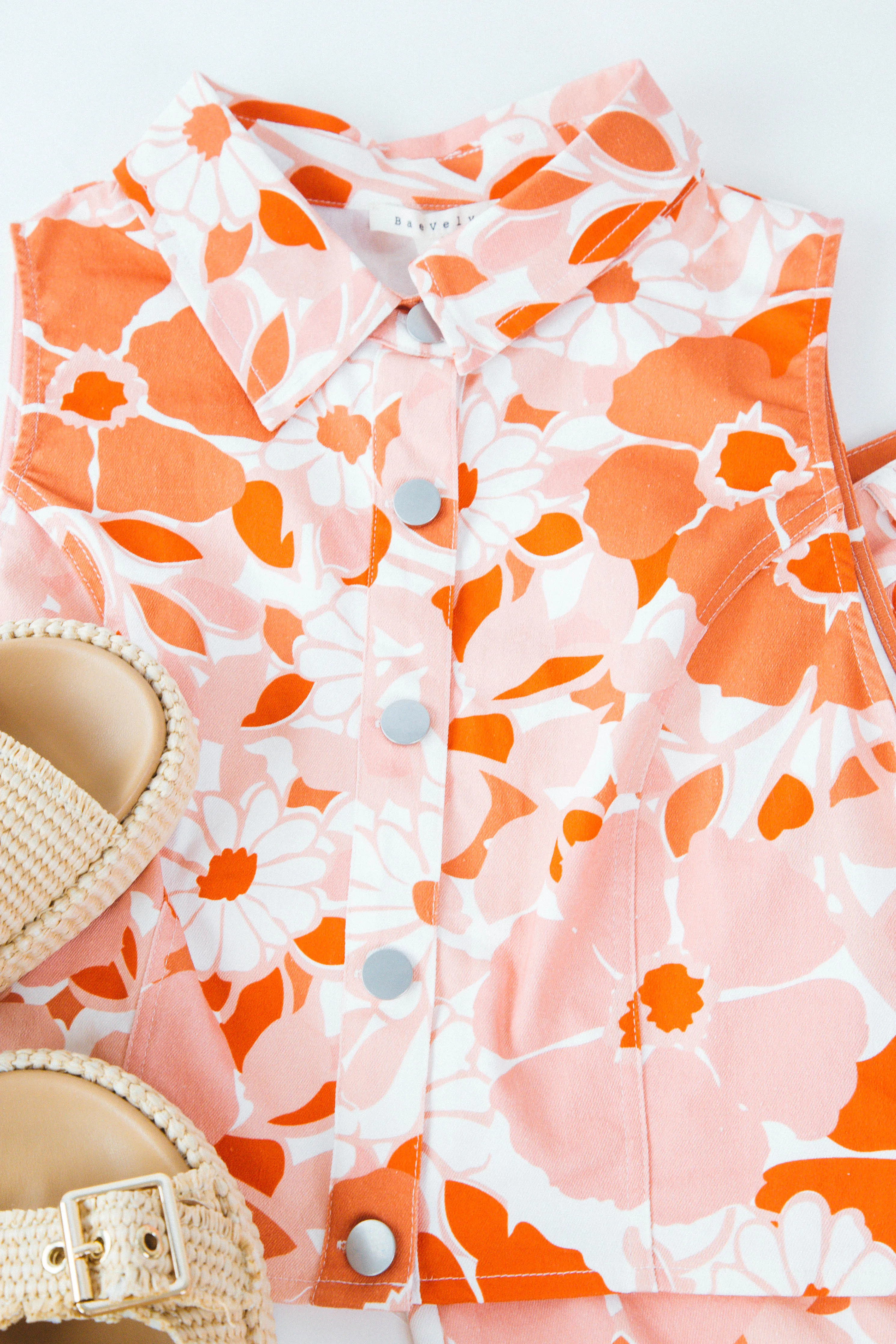 Myla Floral Collared Top, Orange Multi