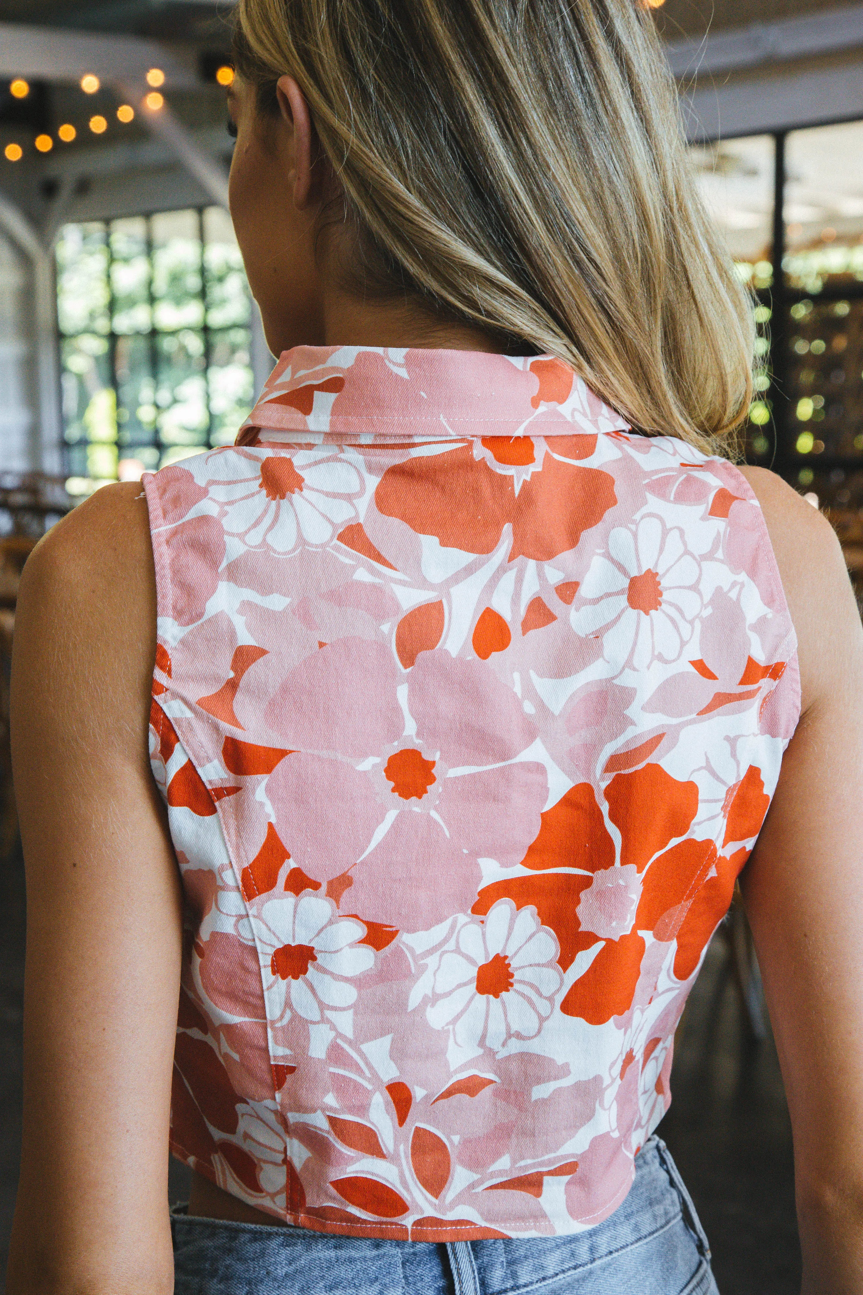 Myla Floral Collared Top, Orange Multi