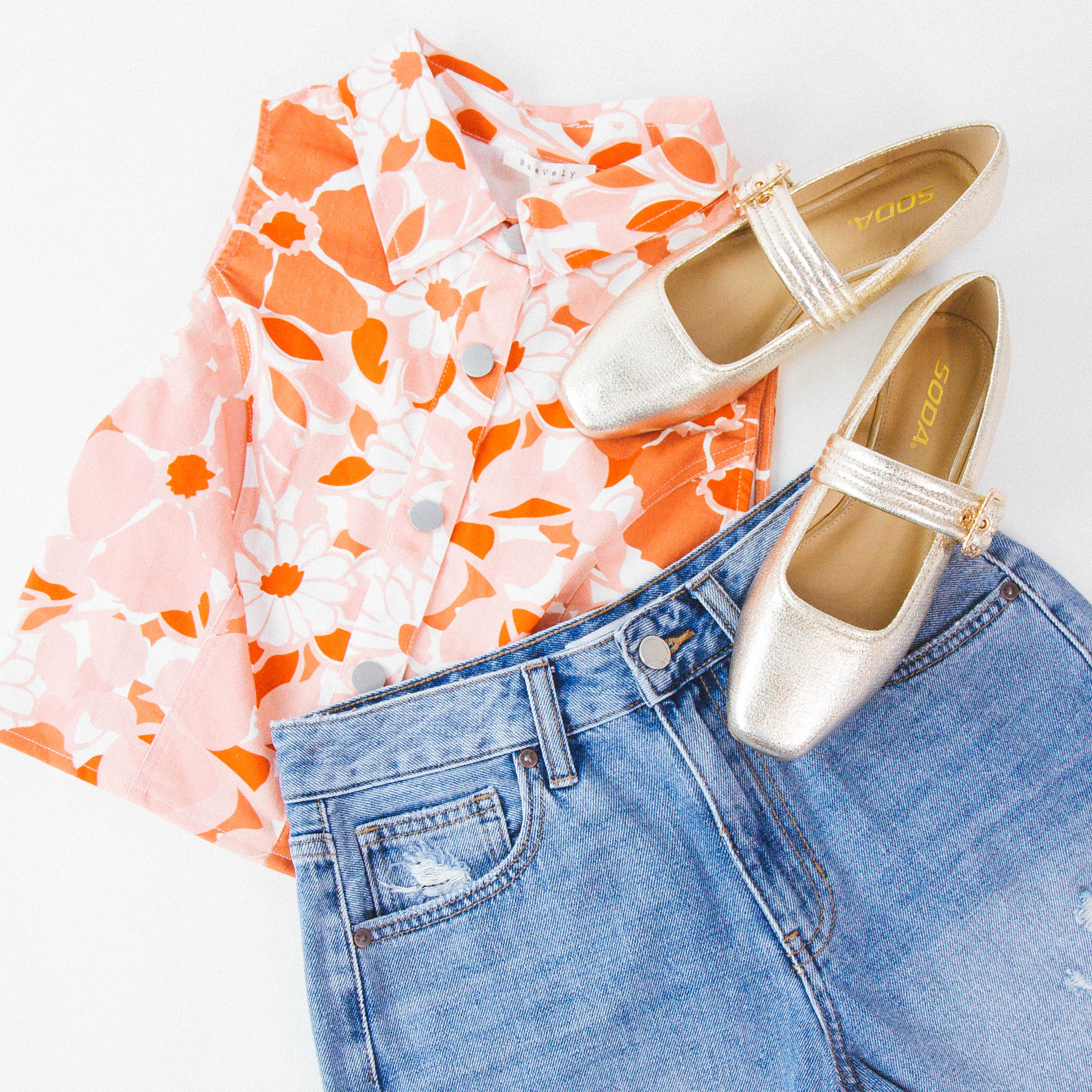 Myla Floral Collared Top, Orange Multi