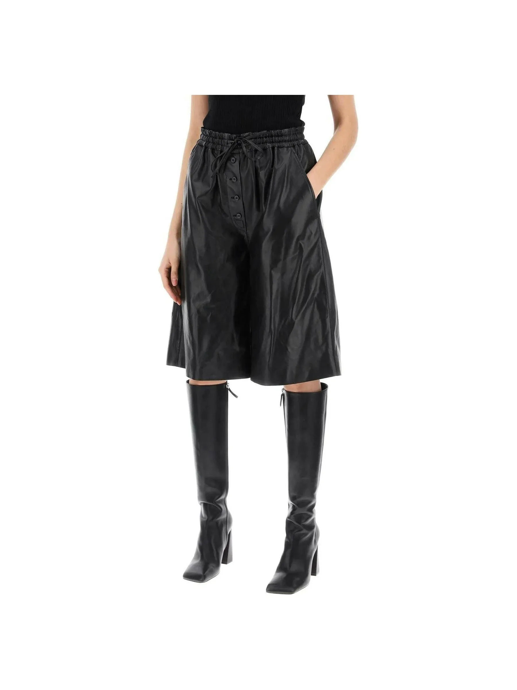 Nappa Leather Drawstring Shorts