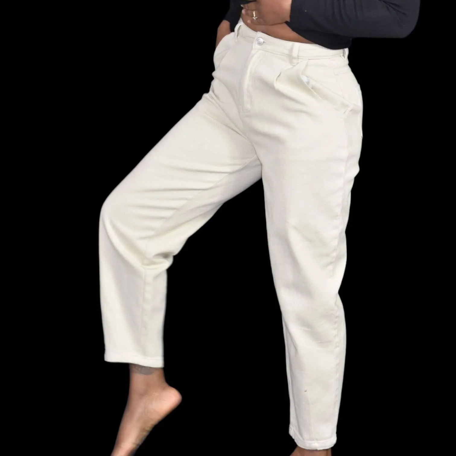 Native Daughters Barrel Leg Jeans High Rise Waist Khaki Tapered Ankle Size Small