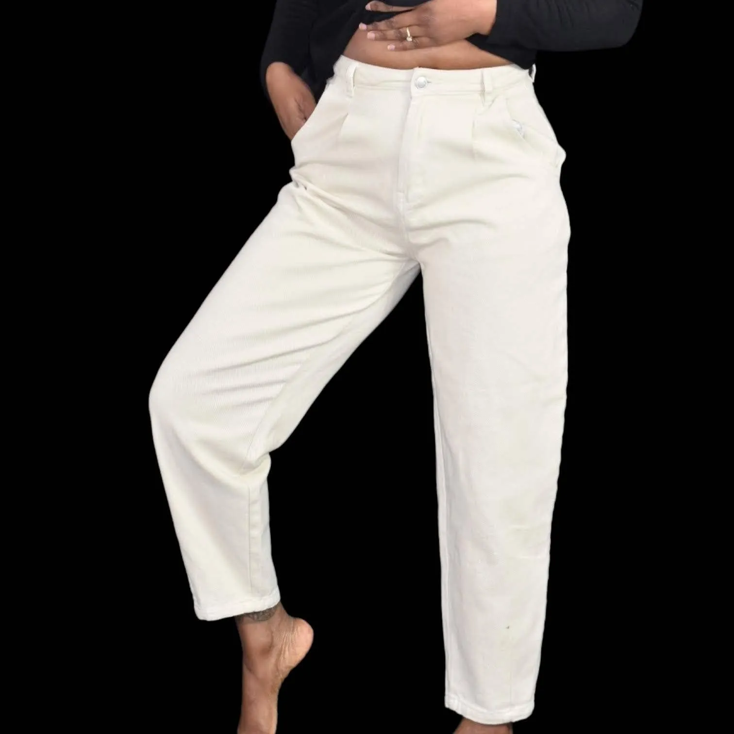 Native Daughters Barrel Leg Jeans High Rise Waist Khaki Tapered Ankle Size Small
