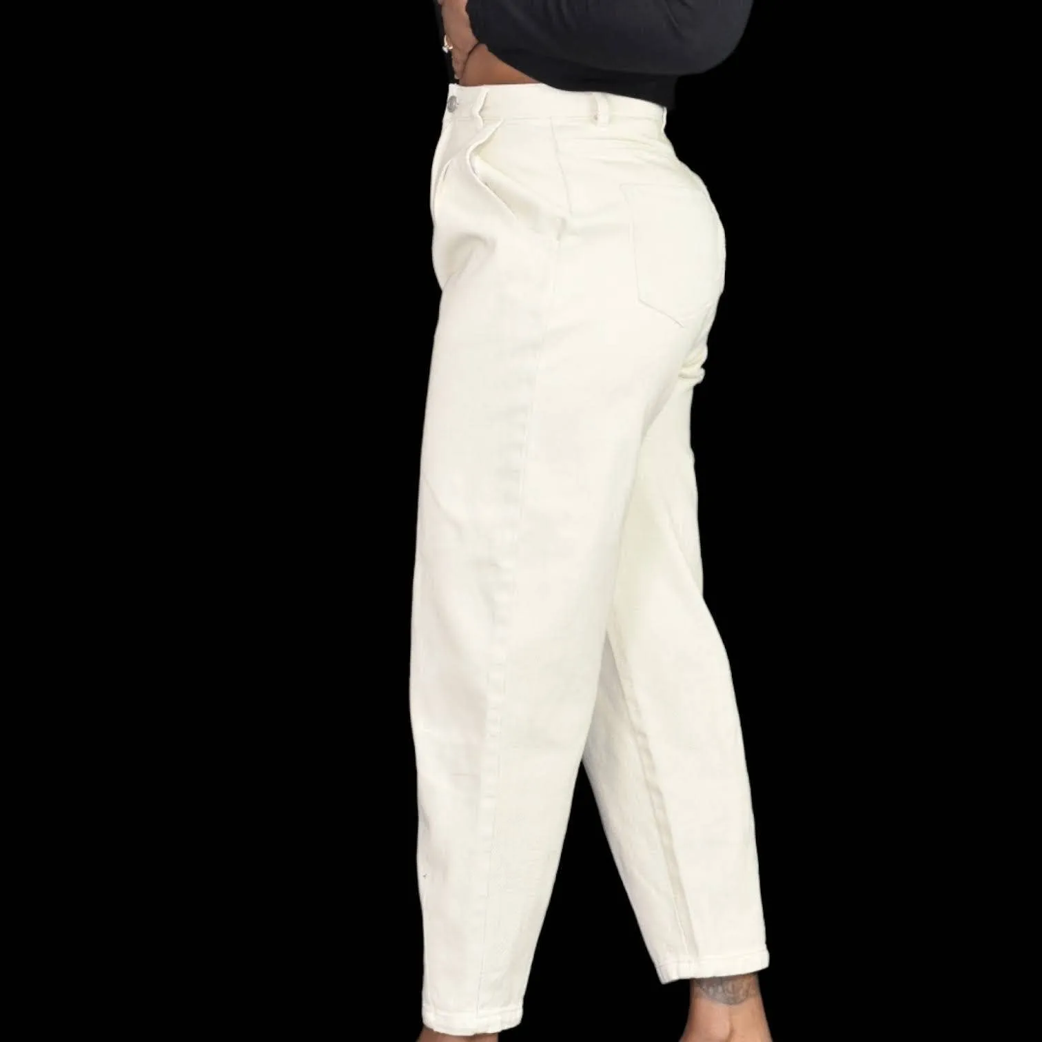 Native Daughters Barrel Leg Jeans High Rise Waist Khaki Tapered Ankle Size Small