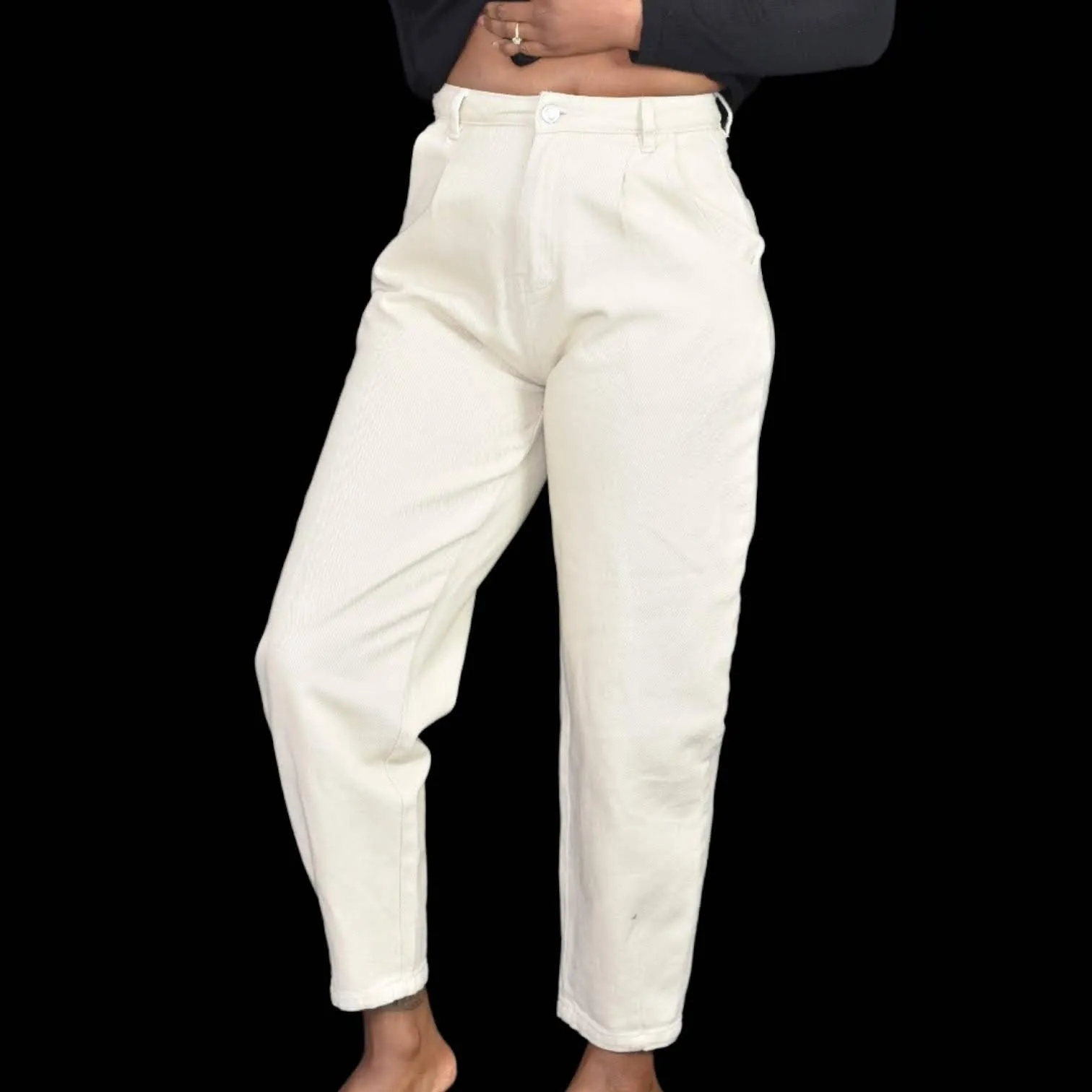 Native Daughters Barrel Leg Jeans High Rise Waist Khaki Tapered Ankle Size Small
