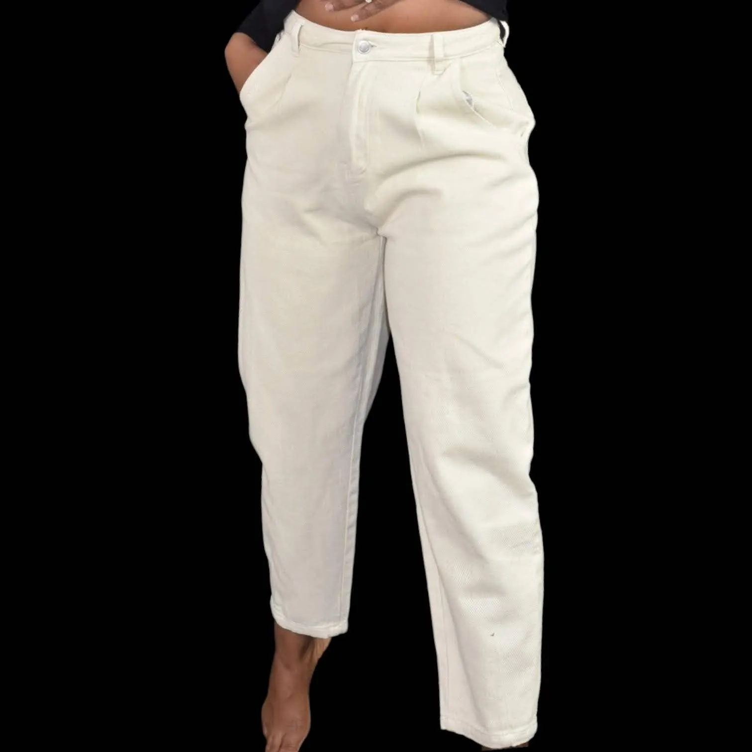 Native Daughters Barrel Leg Jeans High Rise Waist Khaki Tapered Ankle Size Small