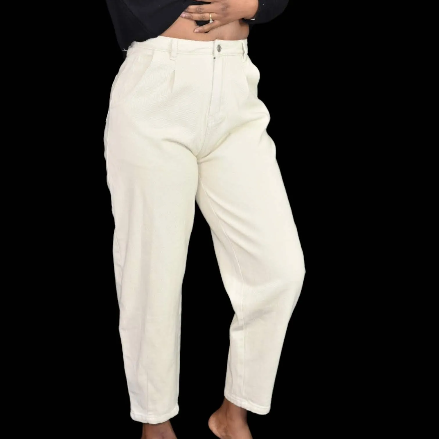 Native Daughters Barrel Leg Jeans High Rise Waist Khaki Tapered Ankle Size Small