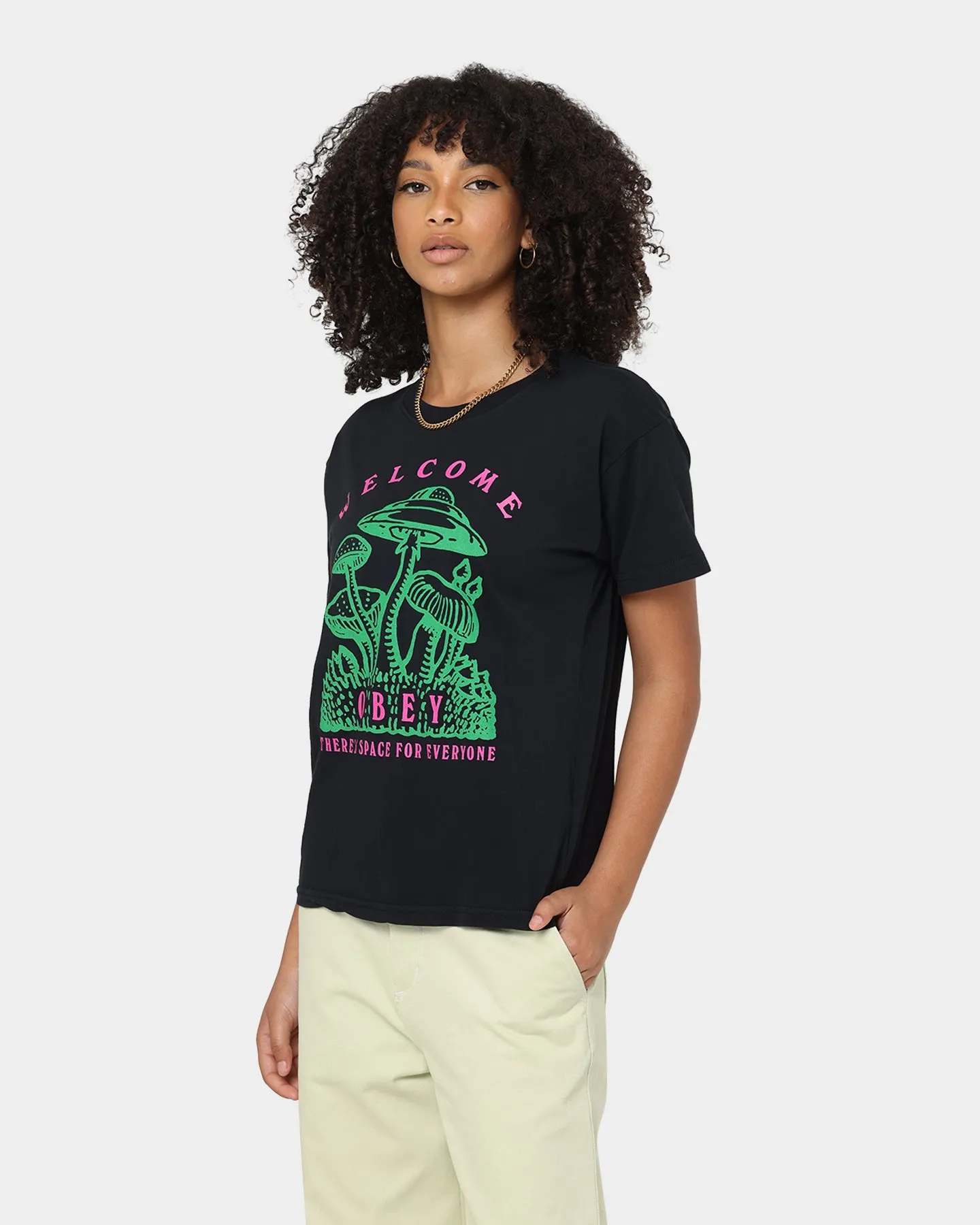 Obey Women's Space For Everyone T-Shirt Off Black