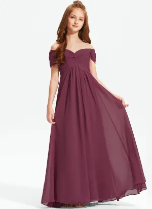 Off-the-Shoulder Ruffle Chiffon Jillian Junior Bridesmaid Dresses With Floor-Length A-Line