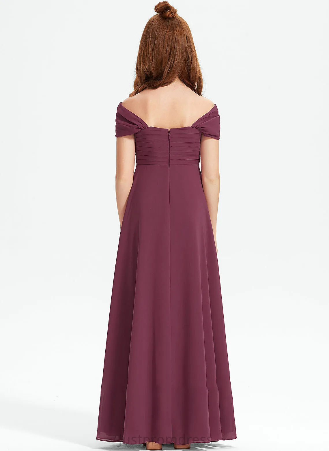 Off-the-Shoulder Ruffle Chiffon Jillian Junior Bridesmaid Dresses With Floor-Length A-Line