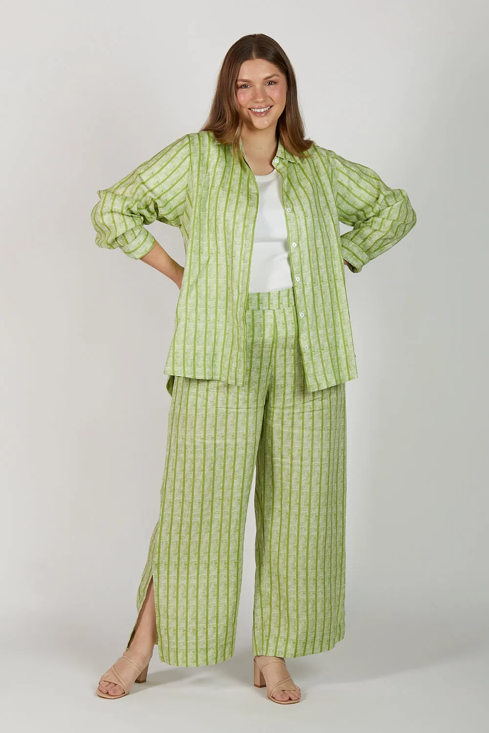 Oversized Linen Boyfriend Shirt in Sage