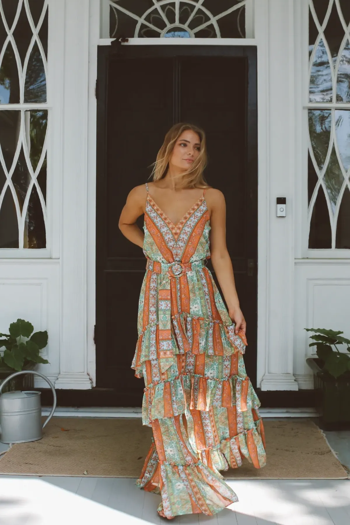 PALERMO BELTED PATTERN MAXI DRESS
