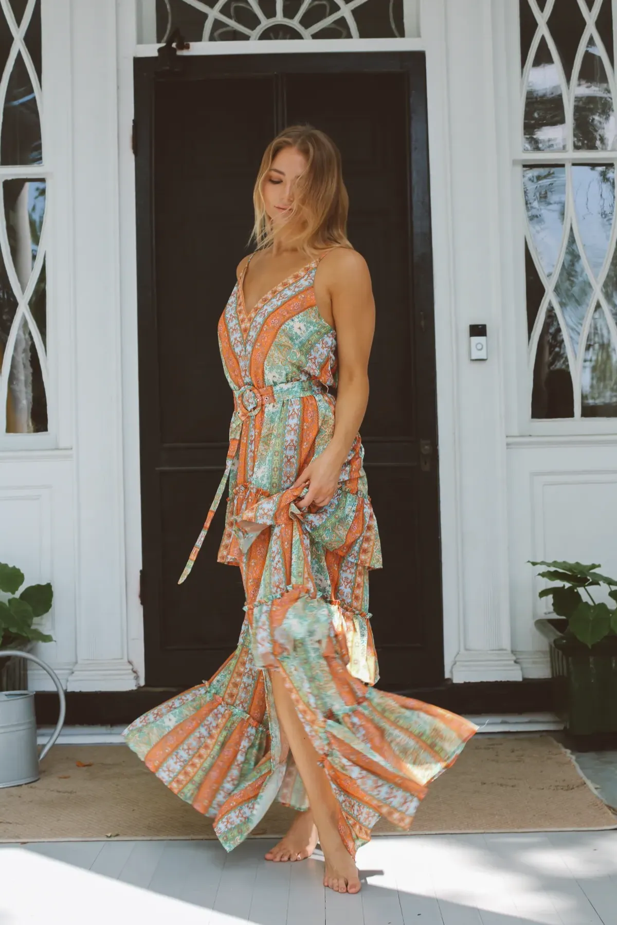 PALERMO BELTED PATTERN MAXI DRESS
