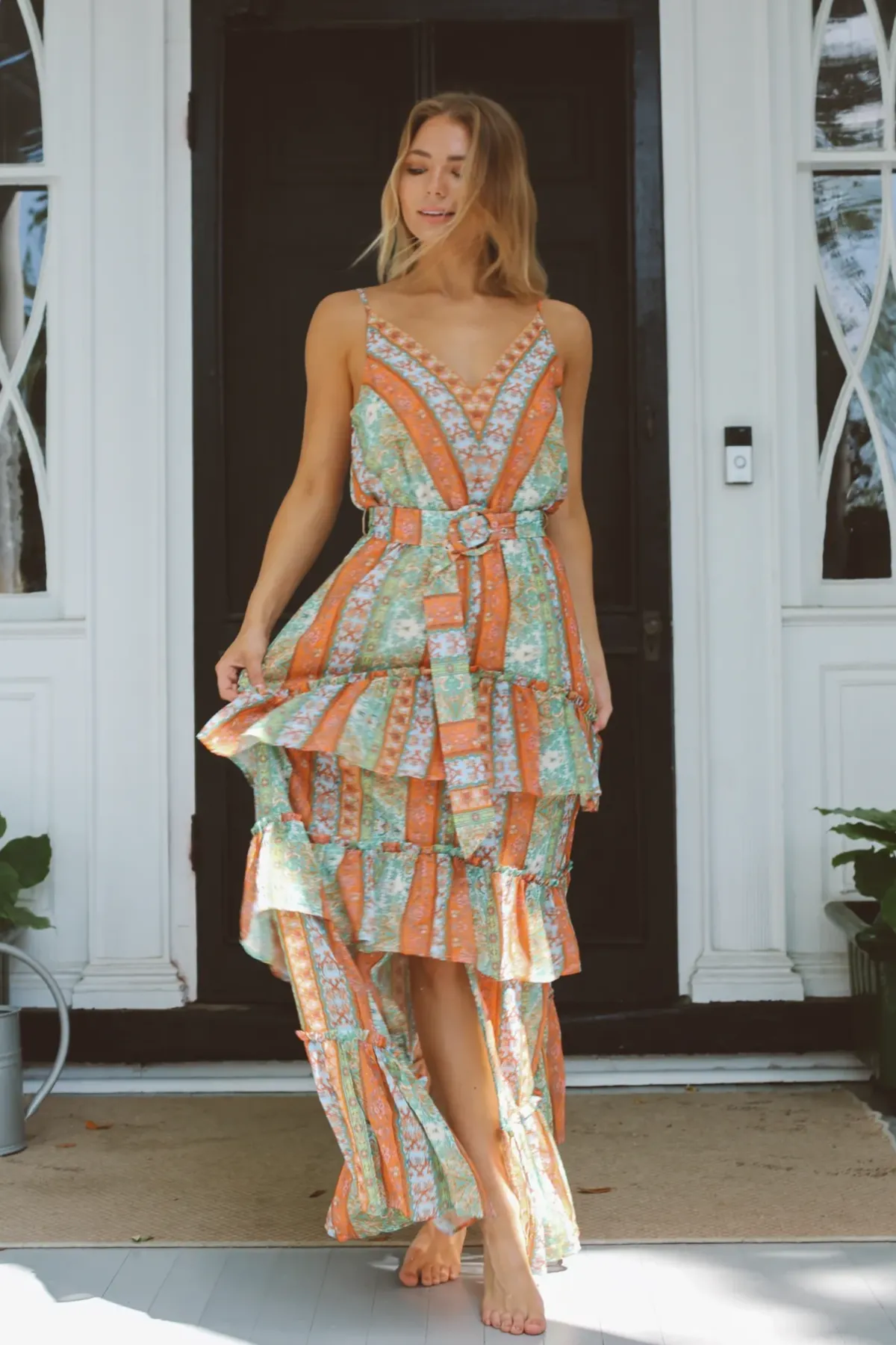 PALERMO BELTED PATTERN MAXI DRESS