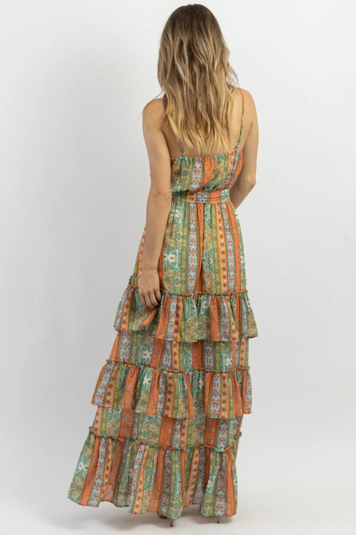 PALERMO BELTED PATTERN MAXI DRESS