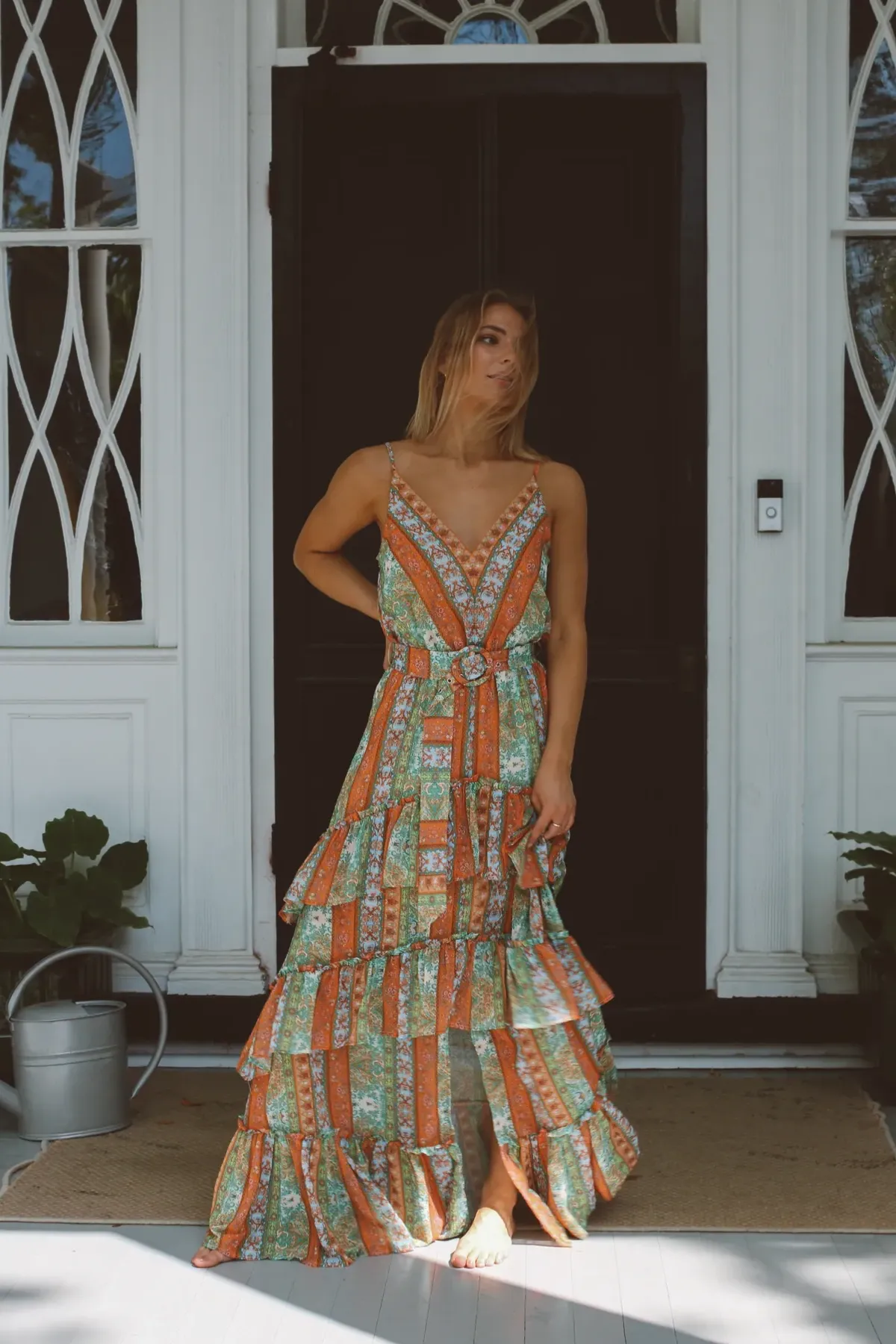 PALERMO BELTED PATTERN MAXI DRESS