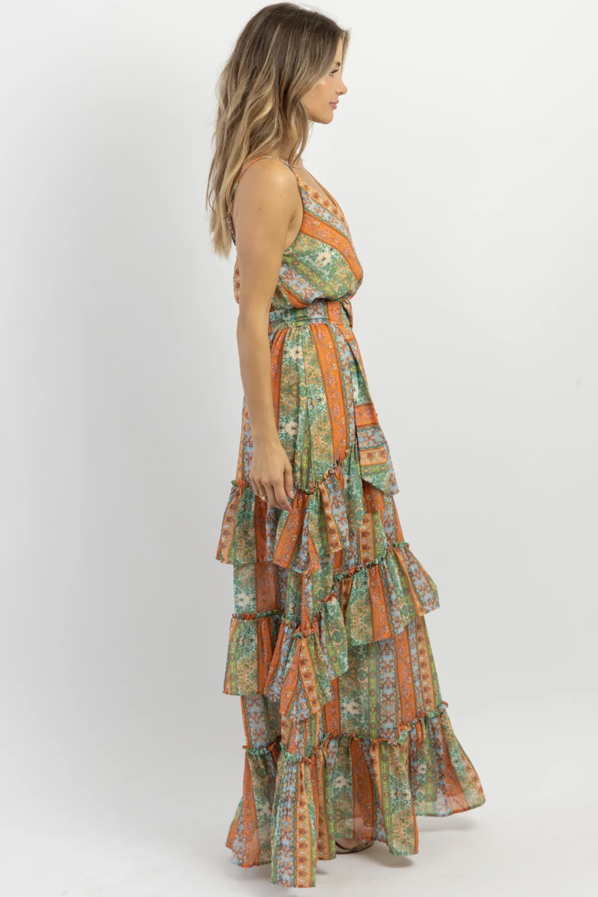 PALERMO BELTED PATTERN MAXI DRESS