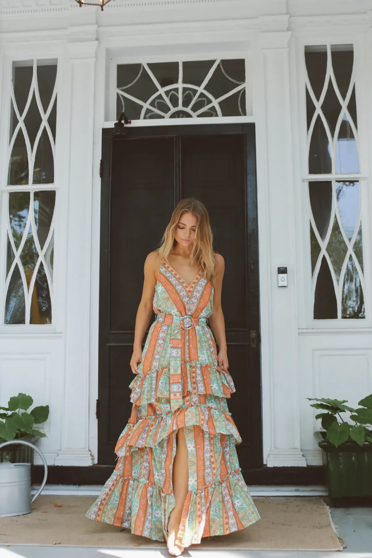 PALERMO BELTED PATTERN MAXI DRESS