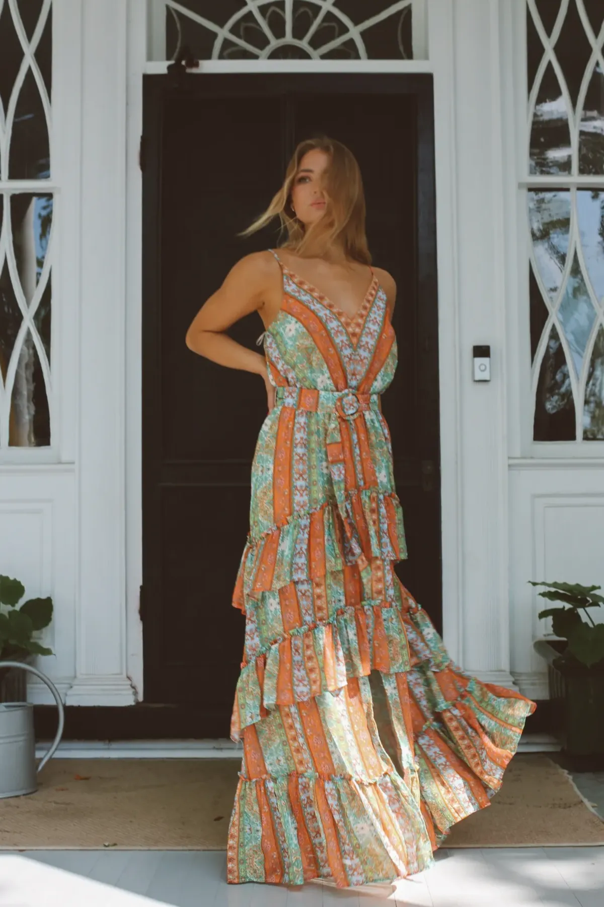 PALERMO BELTED PATTERN MAXI DRESS