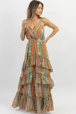 PALERMO BELTED PATTERN MAXI DRESS
