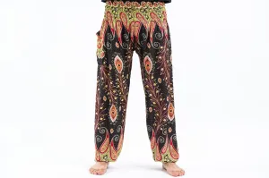 Peacock Paisley Unisex Harem Pants in Black