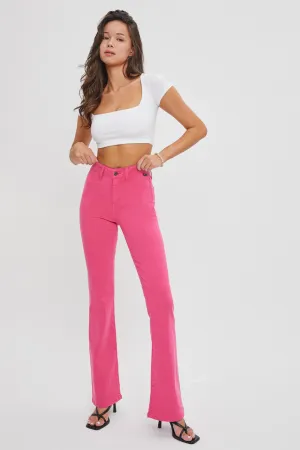 Pink Mid Rise Flare Jean
