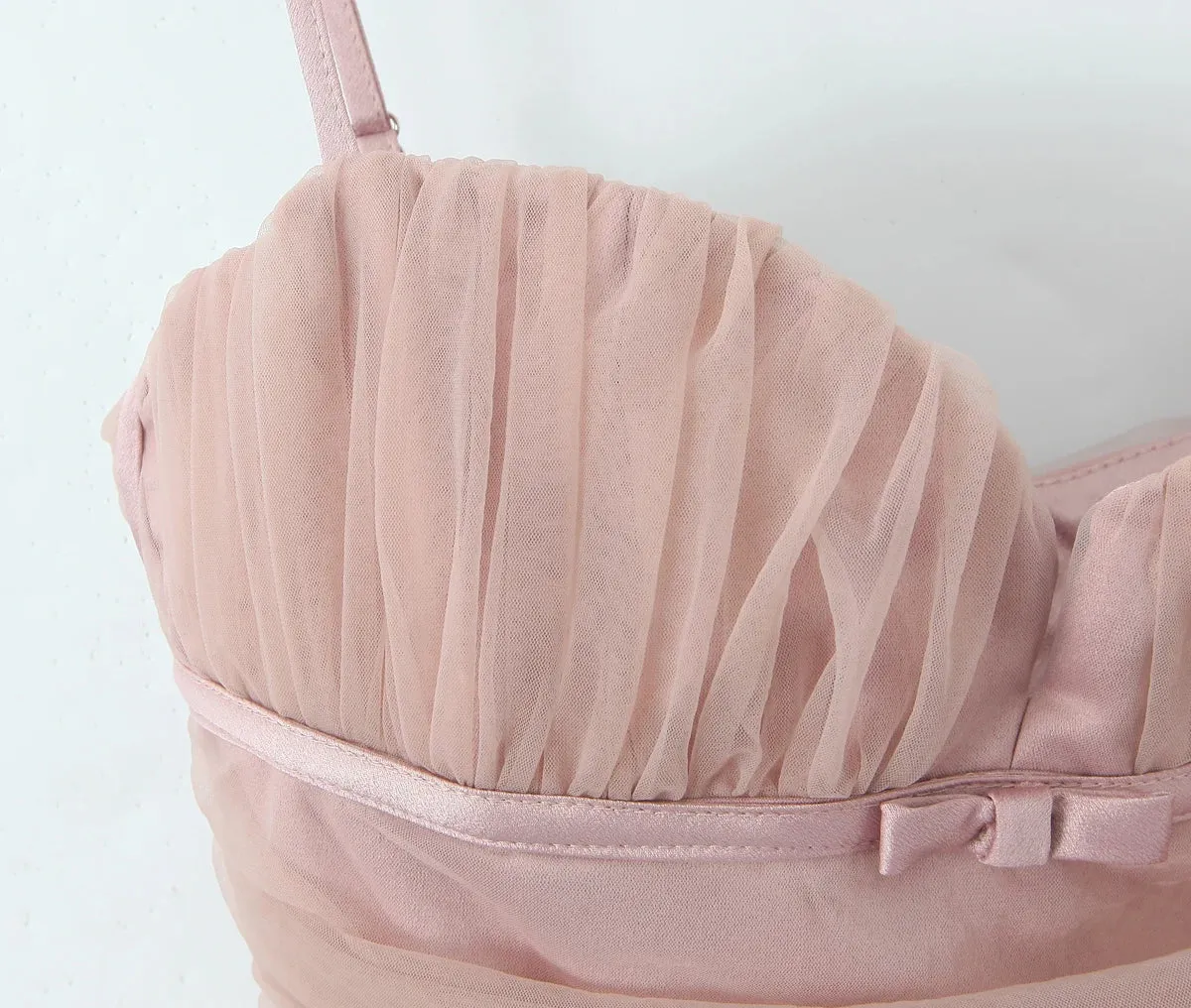 Pink Tulle Spaghetti Strap Mini Dress