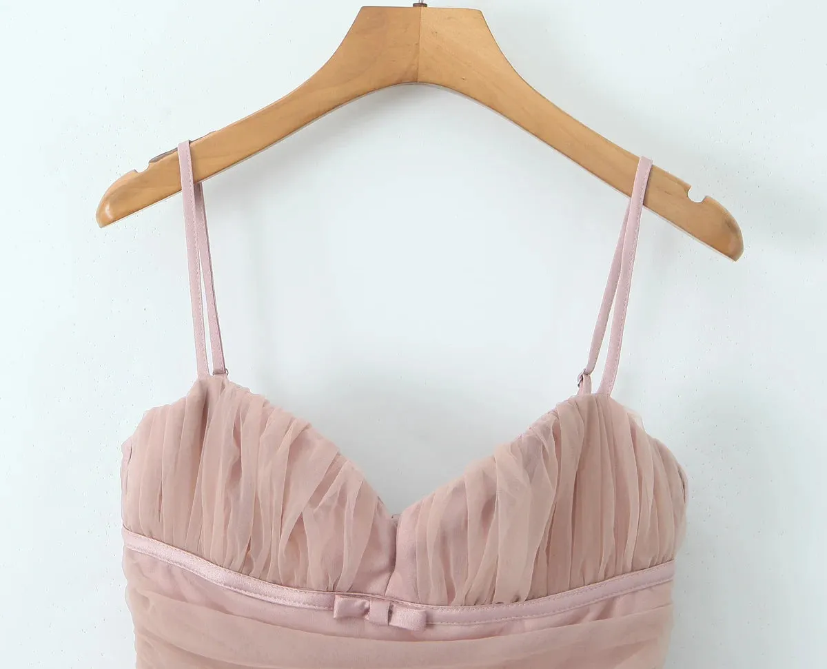 Pink Tulle Spaghetti Strap Mini Dress