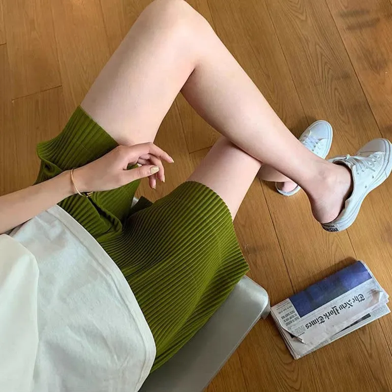 Pleated Wide Leg Chiffon Shorts Women All-Matching Korean High Waist Slim Look Outdoor Loose Ice Silk Pants Bermuda Shorts